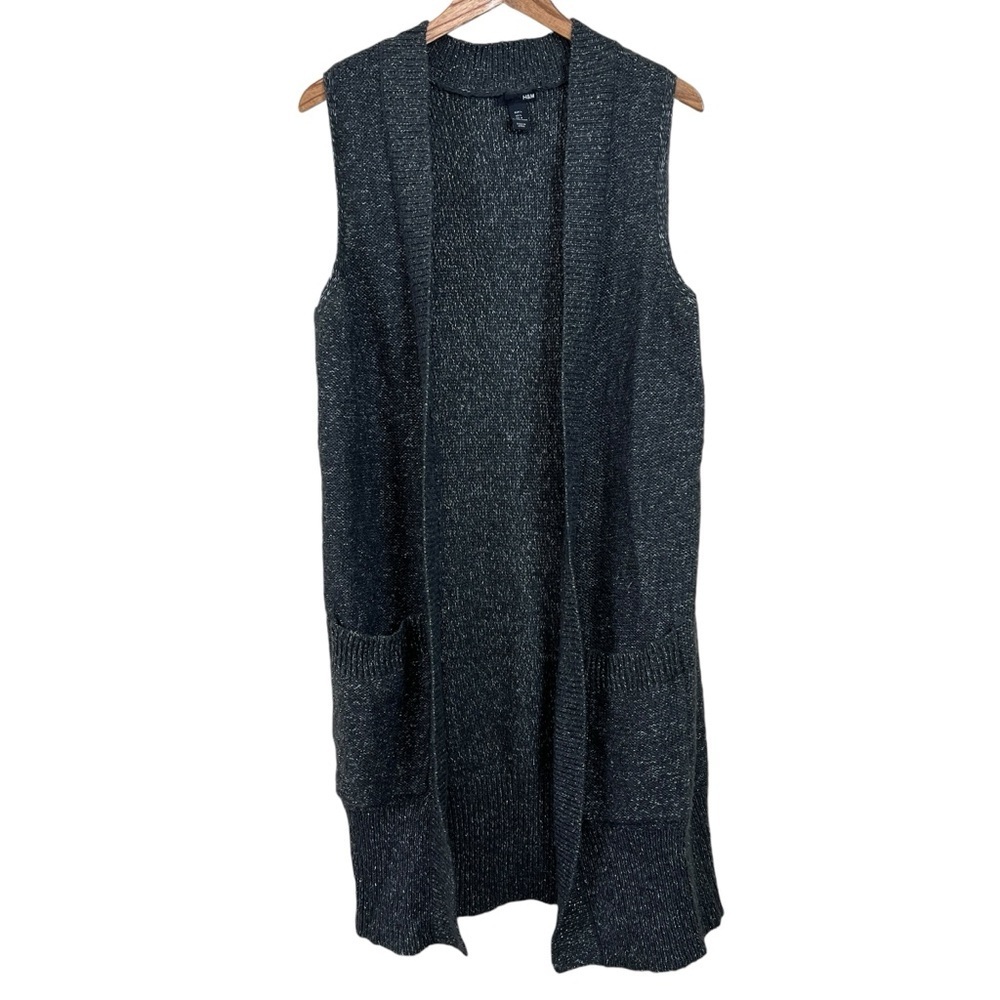 H&M Long Open Sleeveless Cardigan Sweater With Patch Pockets Women’s Size Large